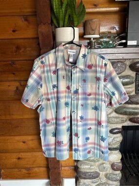 Alfred Dunner Pastel Plaid Floral Button-Up Shirt Women’s 18W Vintage Style